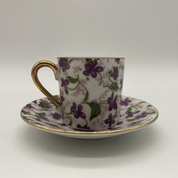 Vintage Inarco Demitasse Cup And Saucer Purple Violets E-563/D - Picture 9 of 10